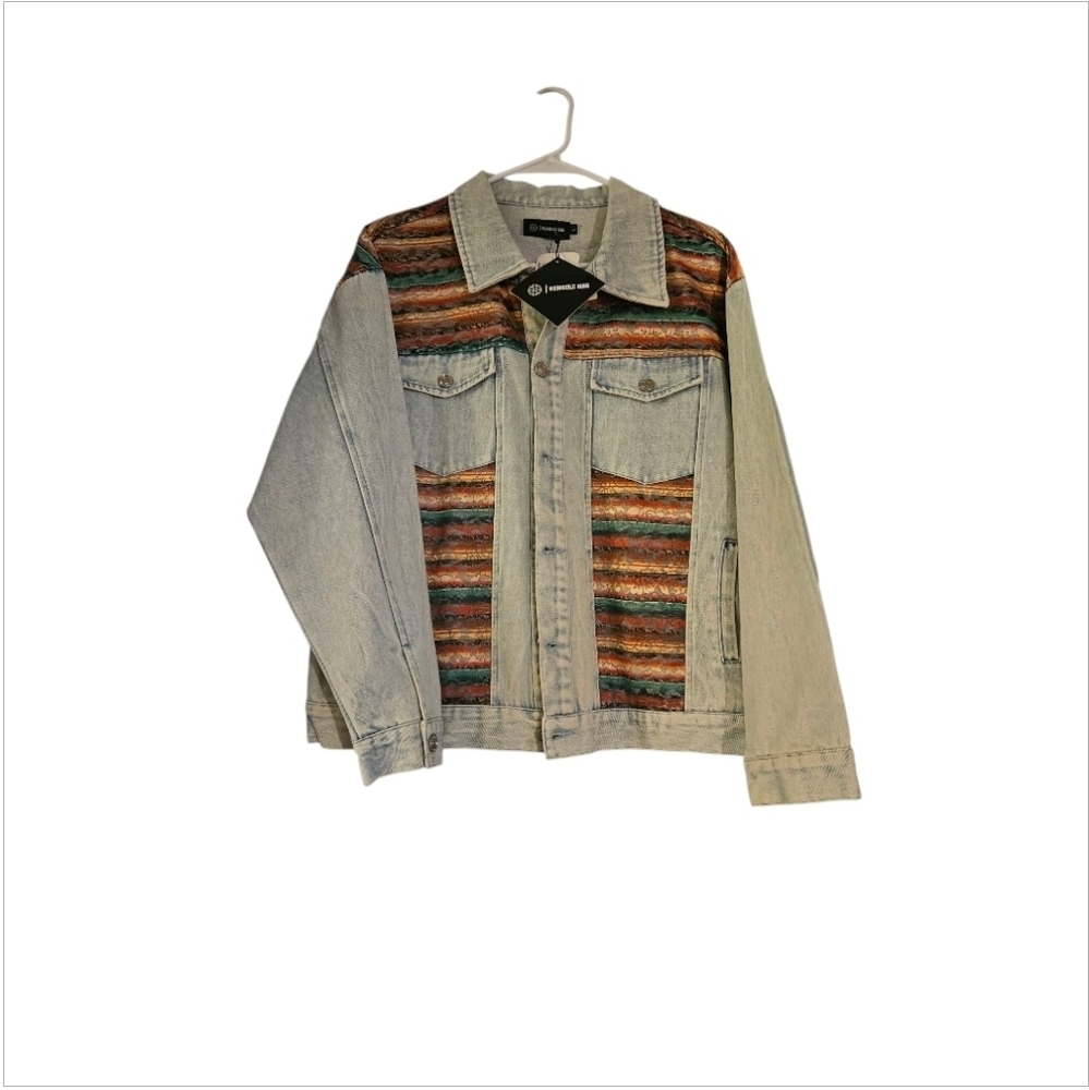 Denim Jacket with Multicolor Stripes